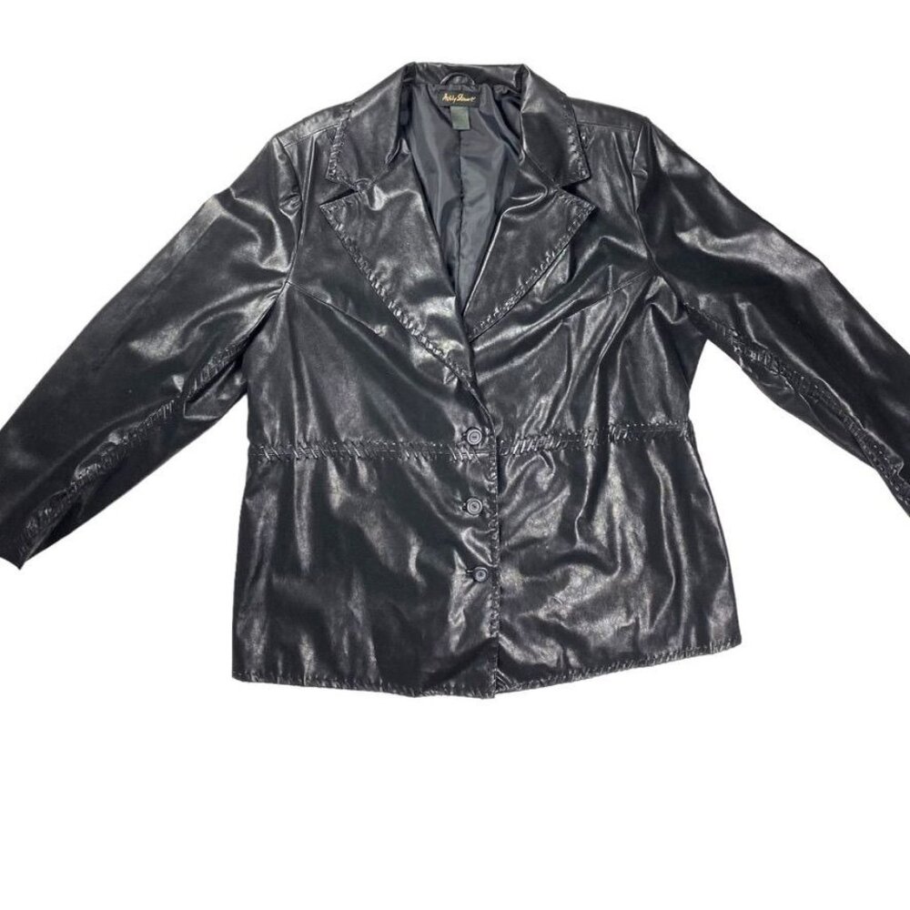 Ashley Stewart Black Faux Leather Jacket Plus Size (18W)